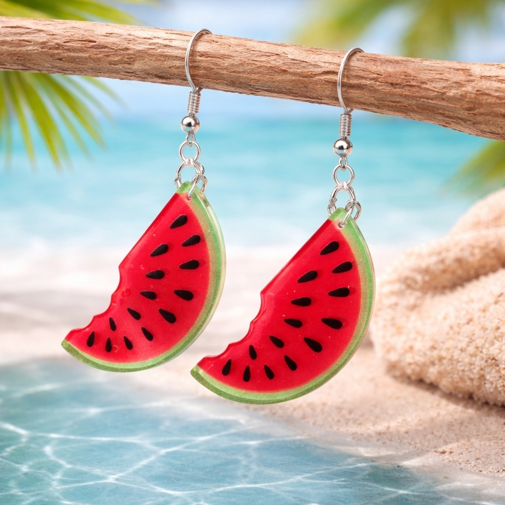 Watermelon Slice Dangle Earrings Summer Fruit Cute Fun‎ Jewelry